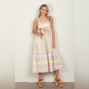 VERY J Striped Woven Smocked Midi Cami Dress🆕